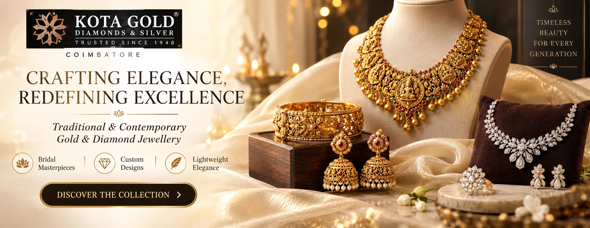Kota Gold Diamonds & Silver, Coimbatore &mdash; traditional and contemporary gold and diamond jewellery, trusted since 1948