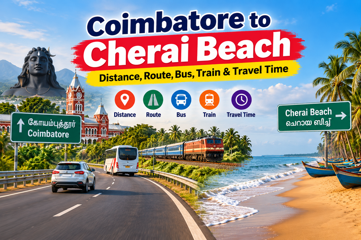 Coimbatore to Cherai Beach: Distance, Route, Bus, Train & Travel Time