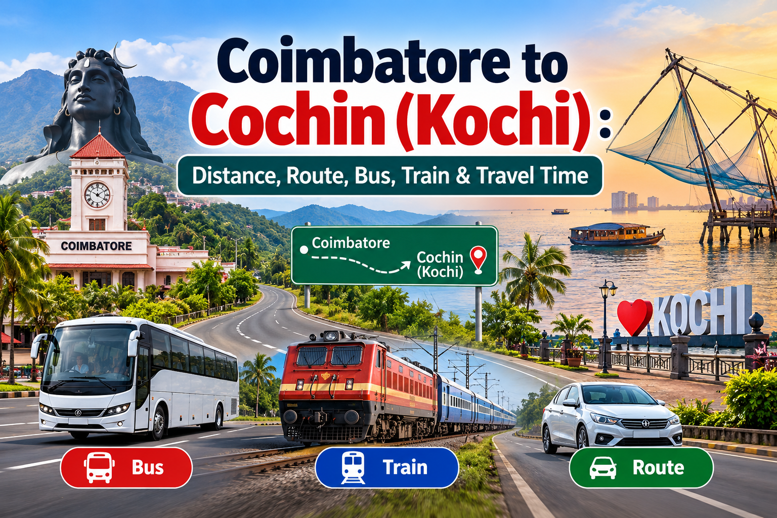 Coimbatore to Cochin (Kochi): Distance, Route, Bus, Train & Travel Time