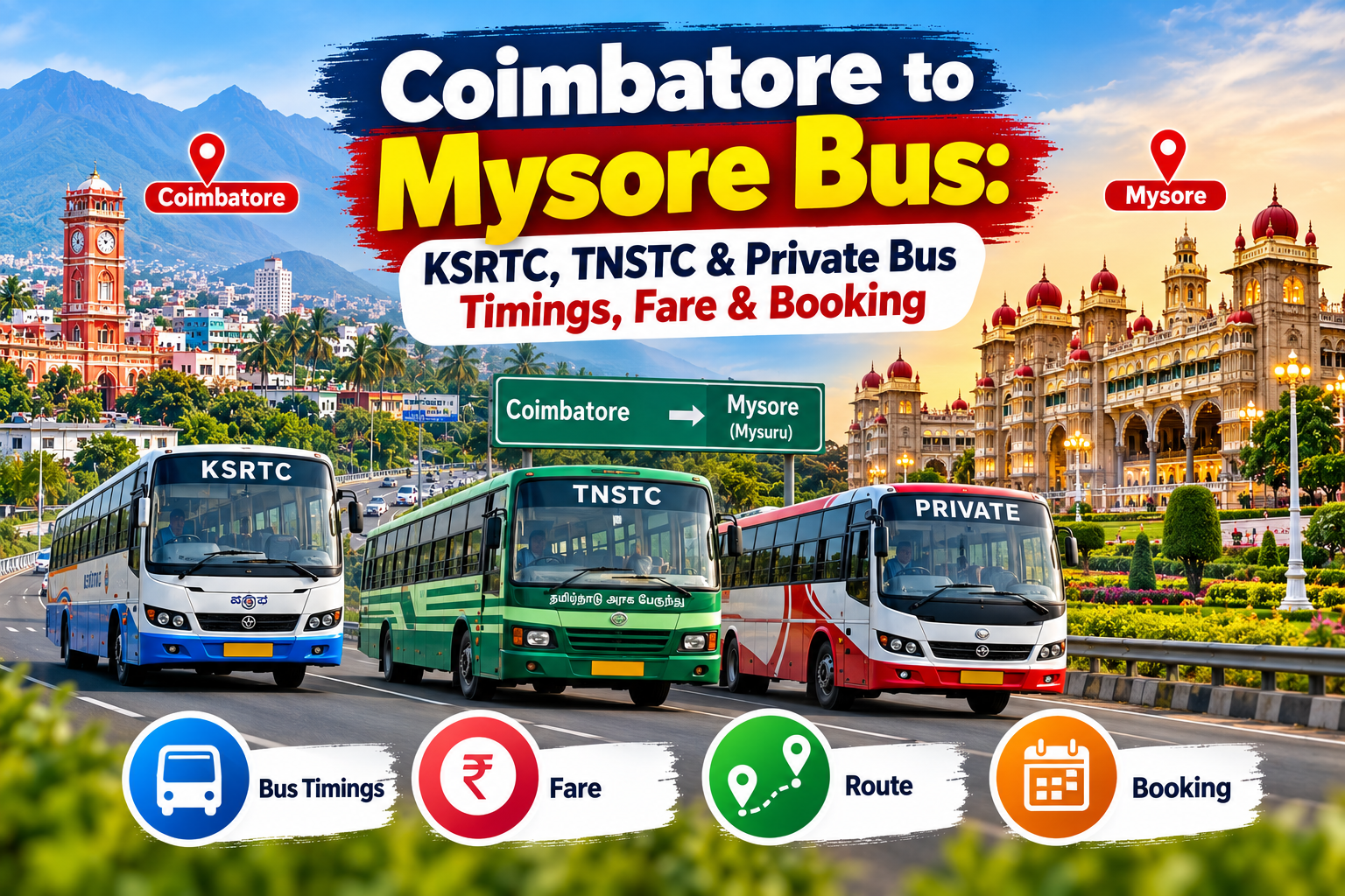 Coimbatore to Mysore Bus: KSRTC, TNSTC & Private Bus Timings, Fare & Booking