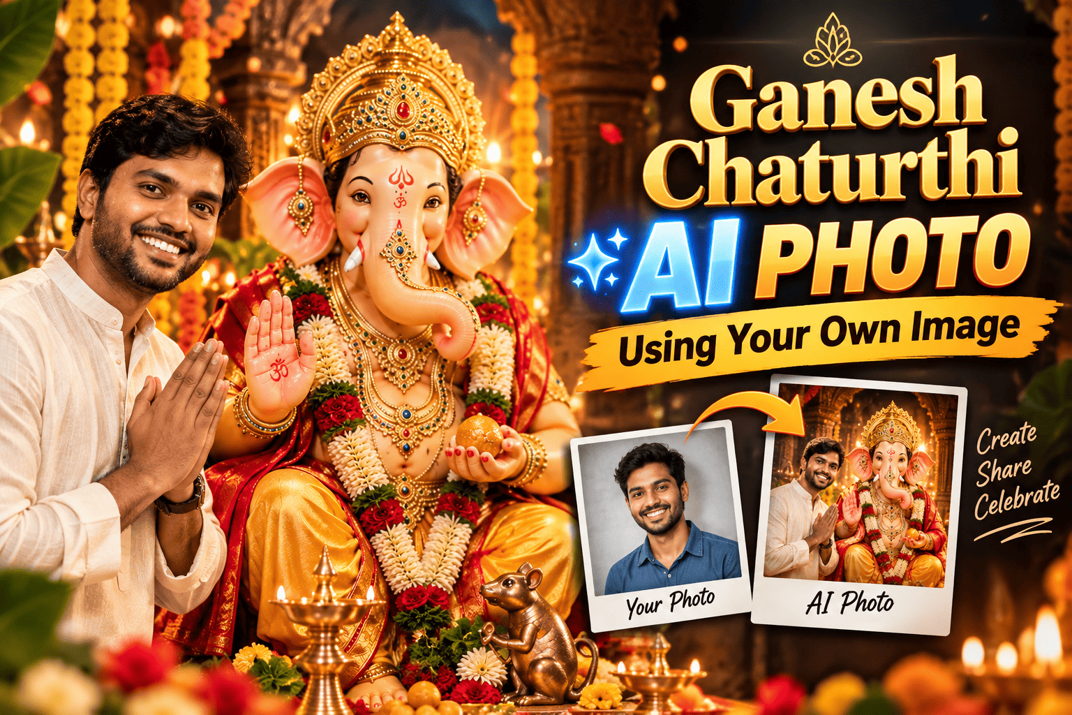 Ganesh Chaturthi AI Photo Using Your Own Image | AI Prompt