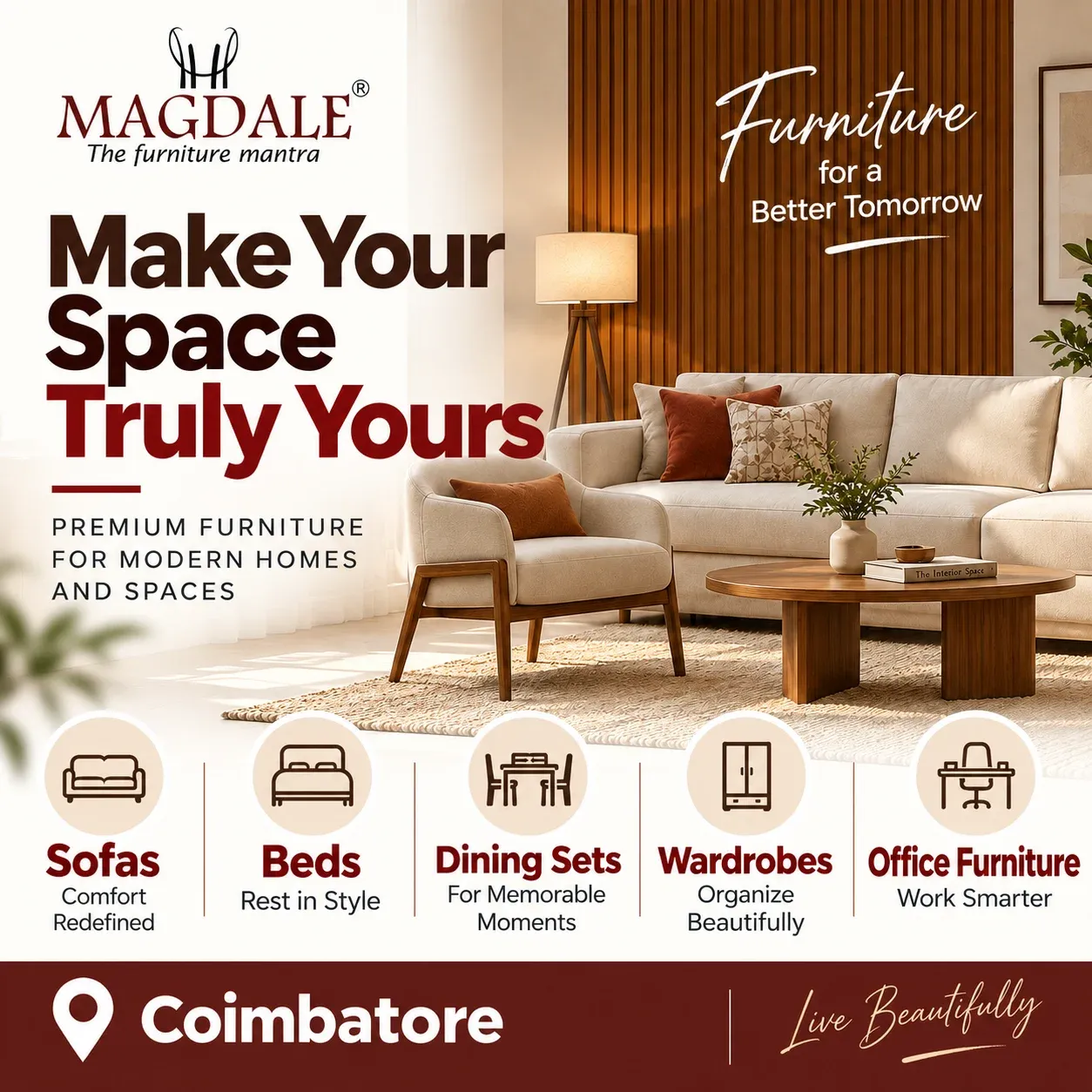 At Magdale Furniture, we believe that furniture is more than just functional-it is an expression of your lifestyle, personality, and comfort. We specialize in designing and manufacturing high-quality customized home furniture that transforms living spaces into beautiful, practical, and inviting homes.