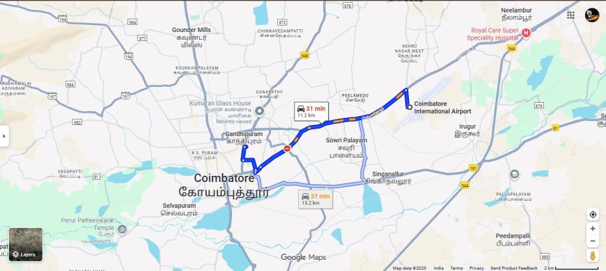 Coimbatore Airport to Isha Foundation Distance